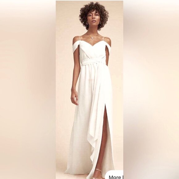 Watters & Watters Chiffon Bridal Gown Wedding Dress White Off Shoulder Size 15 - Picture 1 of 10